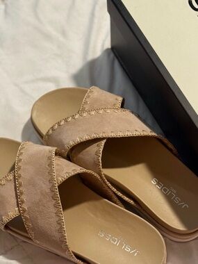 J/SLIDES Tan Crisscross Suede Slide Mules